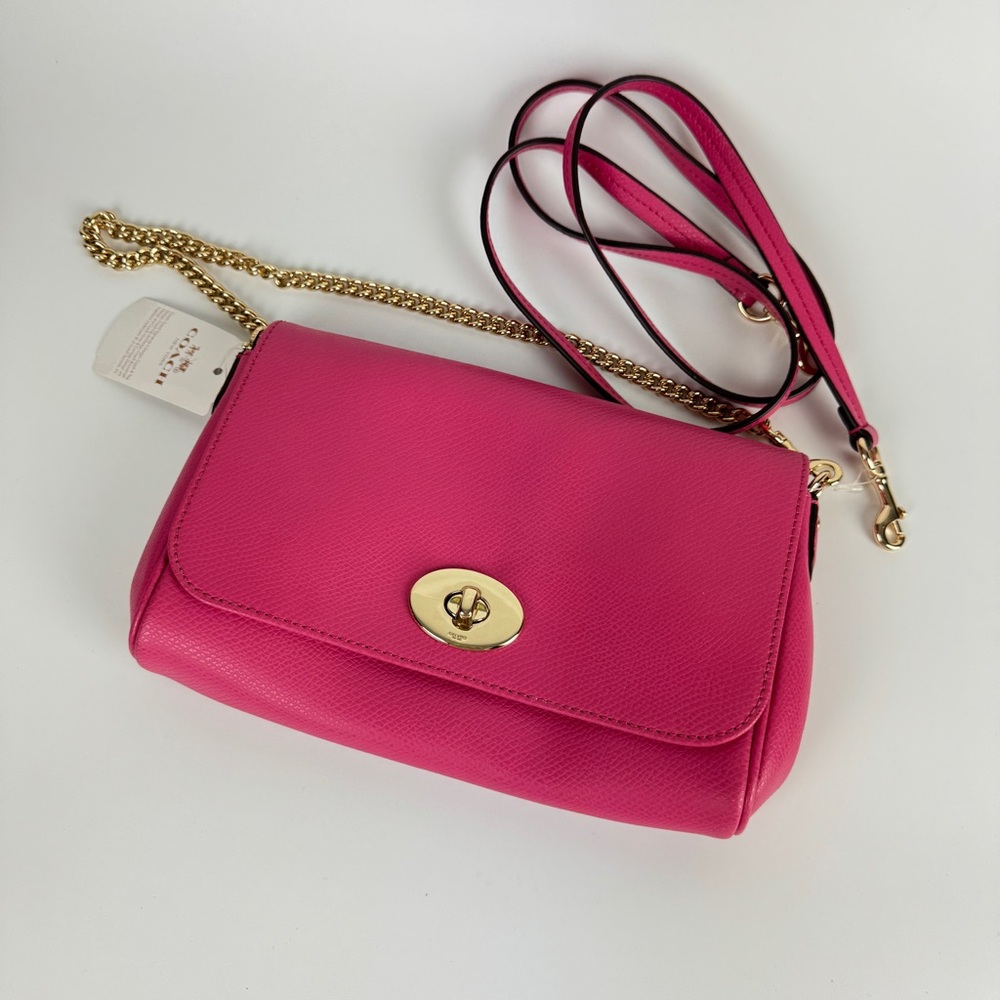 NWT Coach Pink Leather Crossbody Bag with Gold Chain